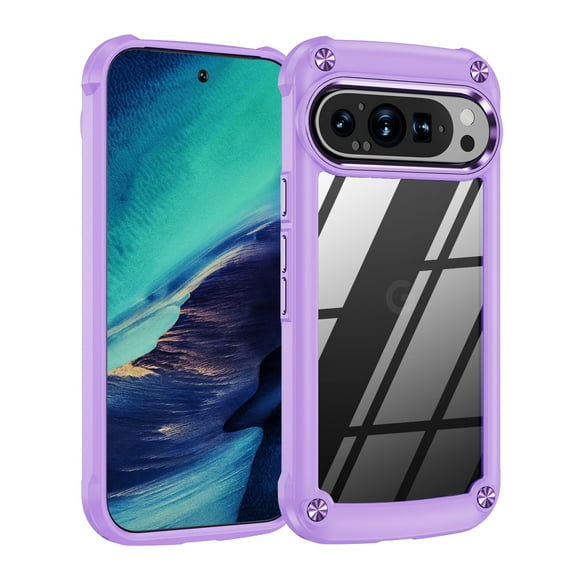 Feishell Fit for Google Pixel 9 / 9 Pro Clear Case,Support Wireless Charging,Fall Protection Back PC Transparent TPU Frame Plating Button Lightweight Slim Phone Case,Purple