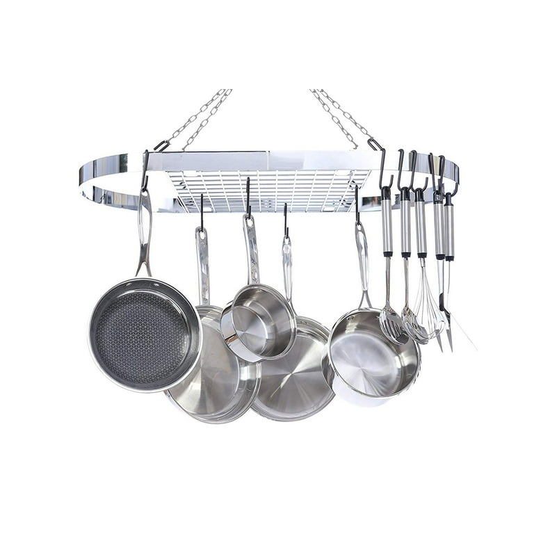  Hanging Pots and Pans Organizer Rack for Ceiling Wall Mount  Grid Kitchen Pot Storage Shelves for Utensils, Cookware with 8 S Hooks  (24.4 x 11.8 x 1.2 inches)- JACKCUBE DESIGN MK397B 