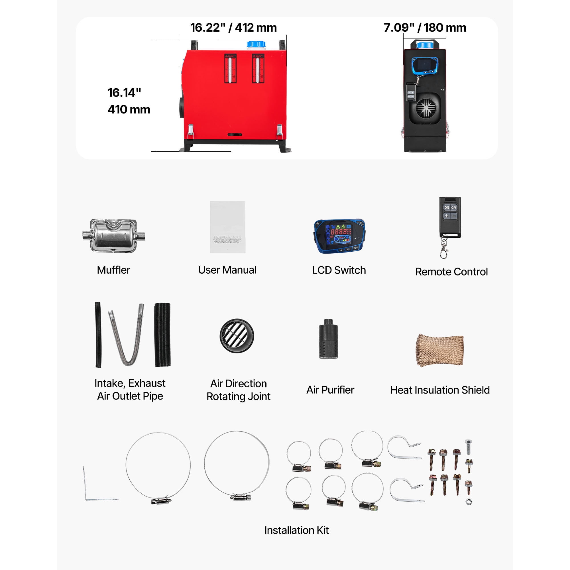 KFFKFF 8 kW Diesel Air Heater, 12-24V DC, Efficient Heating System with Remote Control and LCD Display, Quiet Operation, Pre-Heating Feature, Suitable for RVs, Trucks, Campers, Vans, Boats