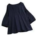 thumbnail image 2 of qILAKOG Women's Blouse Cotton Linen Lantern Sleeves Crew Neck Boho Top Loose T Shirts Women's Casual Long Sleeve Tunic Tops Blouses Shirts, Navy&XXL, 2 of 6