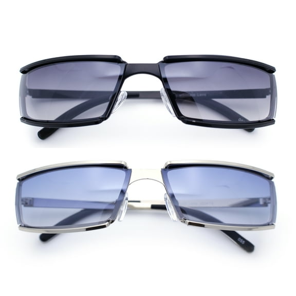 (2-Pack) Mens Narrow Wrap Rectangle Sport Mob Metal Rim Sunglasses 1 Black 1 Blue