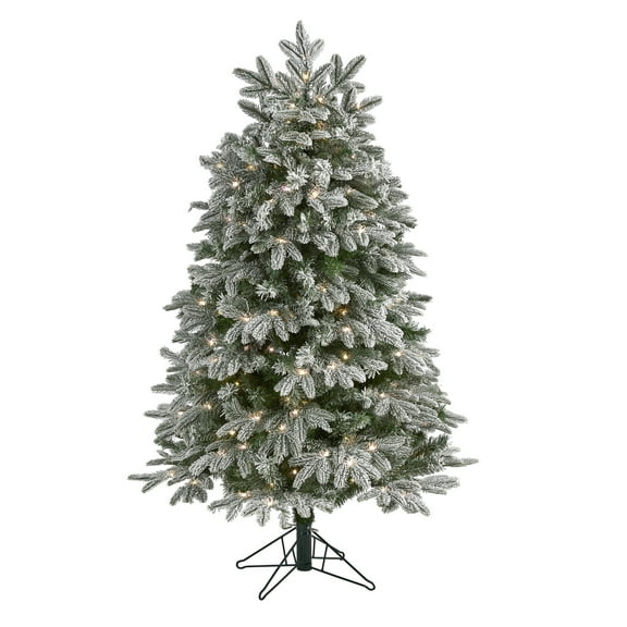 Nearly Natural T1574 5 ft. Flocked Colorado Mountain Fir Artificial Christmas Tree with 300 Microdot LED Lights, Warm White