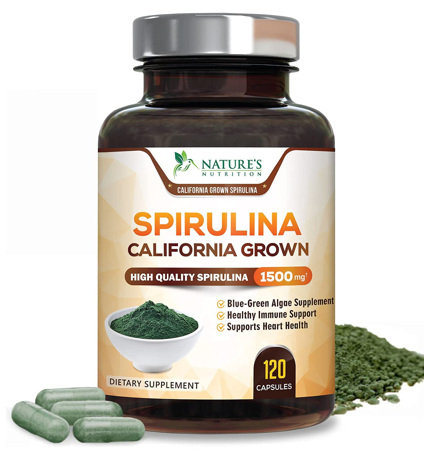 Adviseur desinfecteren span Nature's Nutrition Spirulina Capsules Natural Blue Green Algae Pills, 1500  mg, 120 Ct - Walmart.com