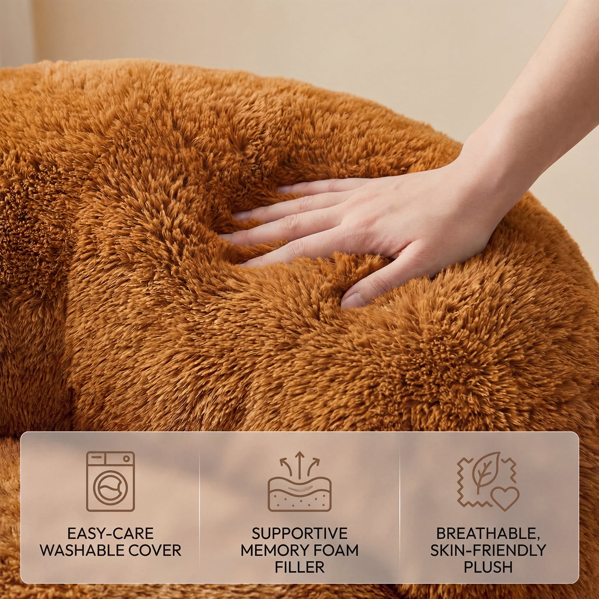 Fulsmile Bean Bag Chair Large Plush Chairs for Adults Giant Beanbag Chair Bean Bag Sofa with Stuffed Memory Foam Oversized Bean Lounger Chair for Reading Gaming Relaxing, Caramel
