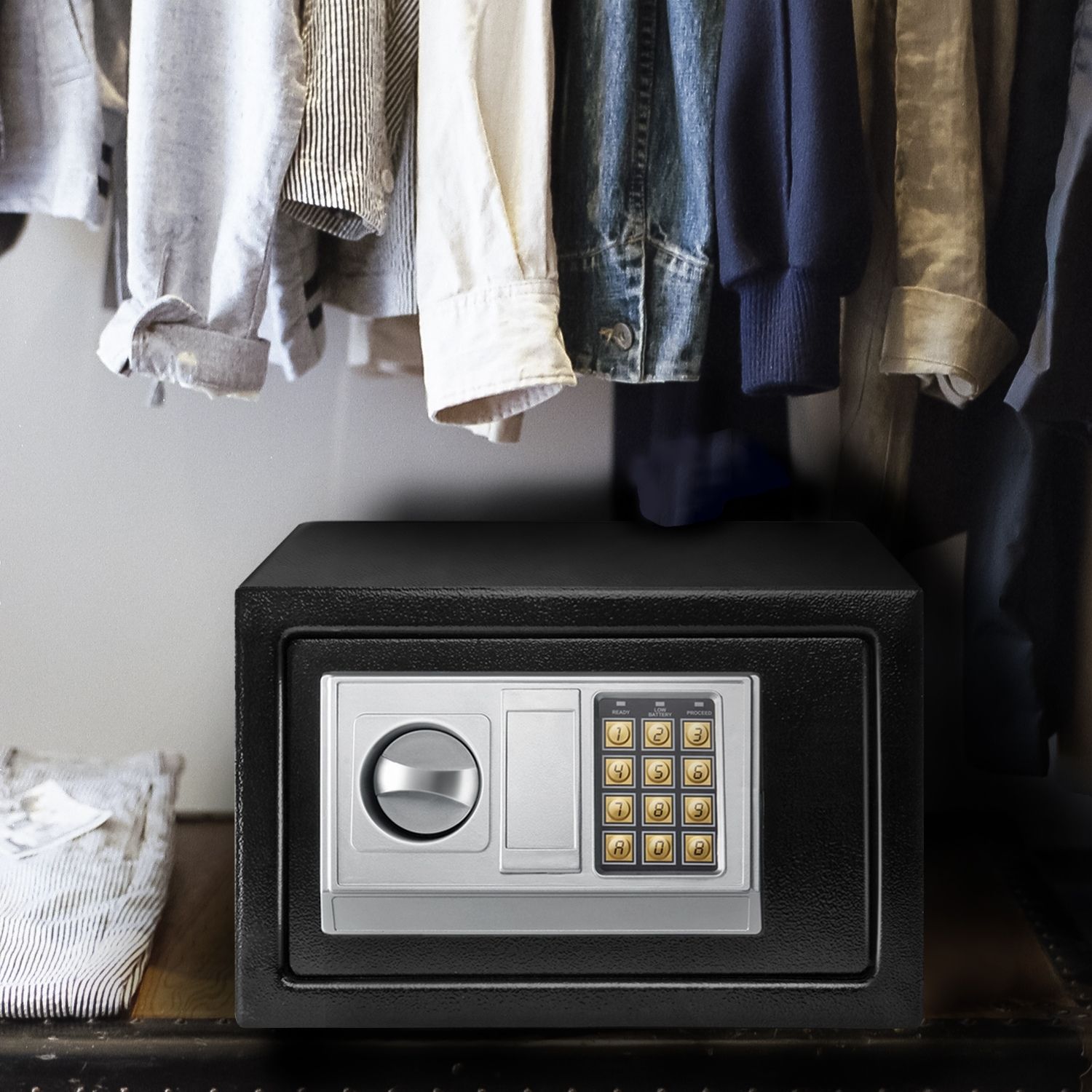 Digital Electronic Safe Box Keypad Lock Security Cabinet with Hidden Wall Mount Anchoring 2 Keys For Gun Money Cash Deposit Jewelry Passport Valuable Home Office Hotel (12"x8"x8")