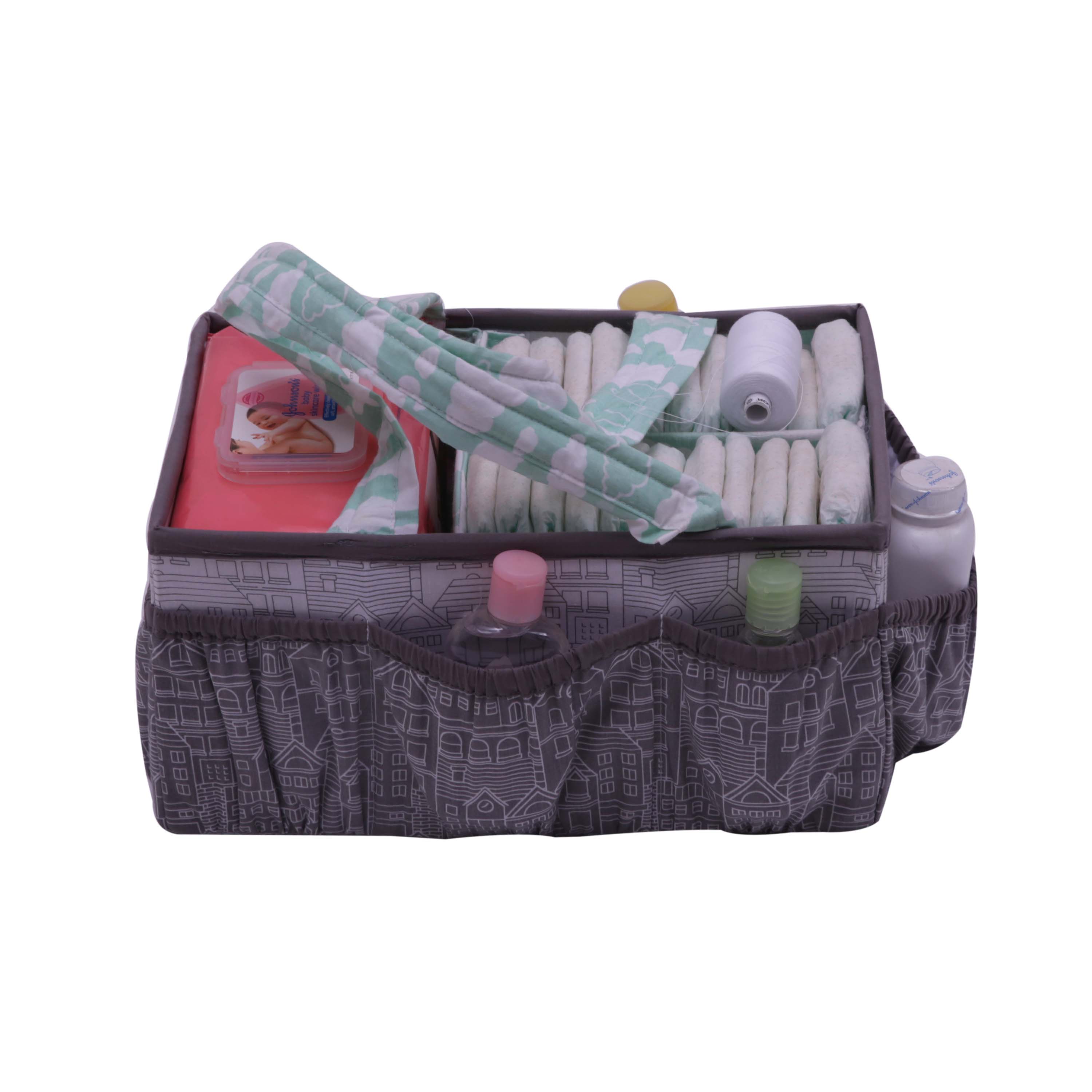 Bacati - Nursery Storage Caddy Clouds in the City Mint/Grey Neutral