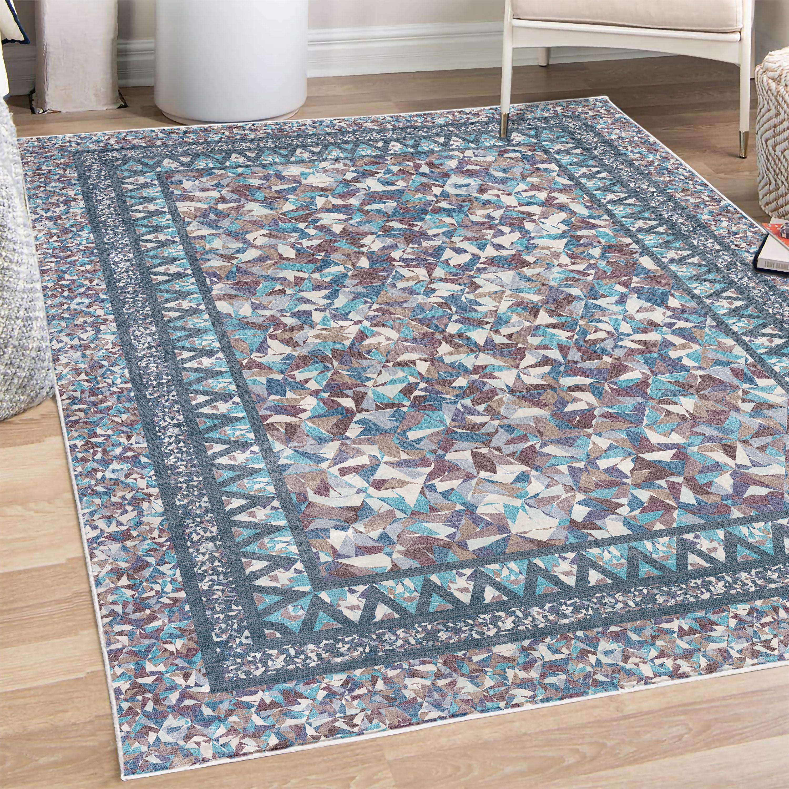 Modern Decorative Rug, Mosaic Look Abstract Polygonal Shapes Diamond ...