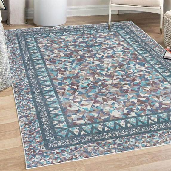 Modern Decorative Rug, Mosaic Look Abstract Polygonal Shapes Diamond Check Quirky Design Print, Quality Carpet for Bedroom Dorm and Living Room, 6 Sizes, Pale Blue, by Ambesonne