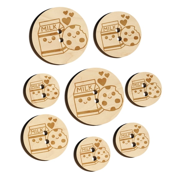 Cute Milk and Cookies Best Friends Love Wood Buttons for Crochet Knitting Sewing DIY Craft - 1.00 Inch Medium (7pcs)