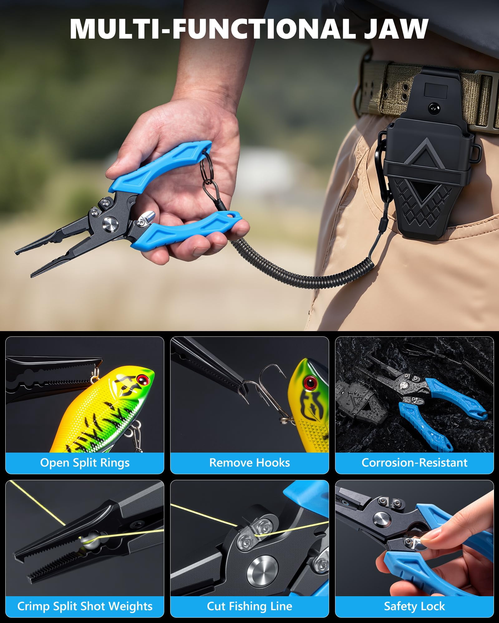 7pcs Fishing Tool Kit  Gear - Plier With Sheath Fillet Fish Lip Gripper Retractor Keychain Bottle Opener Gifts For Men