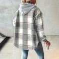 thumbnail image 4 of Dwralegc Fleece Jacket Women Plaid Flannel Shacket Fleece Lined Hooded Shackets Jacket Long Sleeve Casual Coats Christmas Winter Jackets with Pockets Clearance Light Gray L, 4 of 4