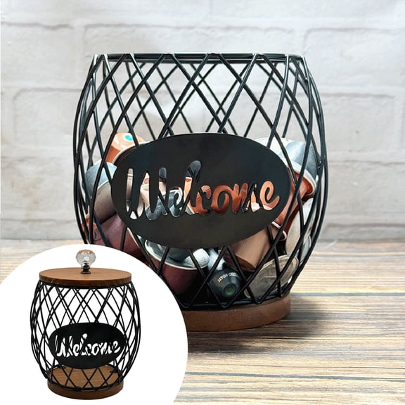 Food Storage Coffee Pod Holder Container with Wooden Lid Organizer for Home Hotel Family Countertop Convenience