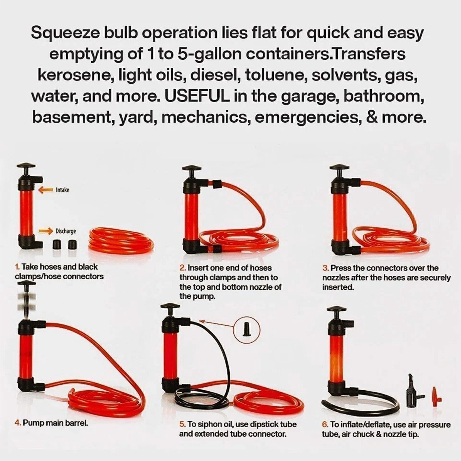 CIRCLE- Multi-Use Gas Oil Siphon Pump Fluid Transfer Pump Siphon Fuel Transfer Pump Kit
