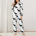 thumbnail image 2 of Pajama Sets for Women 2 Pcs, cool black Moose Elk white Button Down Long Sleeve Sleepwear Lounge PJ Sets, 2 of 6