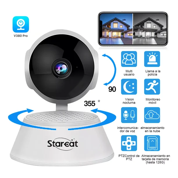 Cámara de seguridad STARCAT Q6PRO con resolución 2MP visión nocturna incluida color blanco