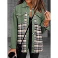 thumbnail image 5 of Women'S Oversized Casual Long Sleeve Button Down Plaid Shacket Boyfriend Jean Jacket with Pockets Green XXL, 5 of 9