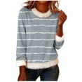 thumbnail image 3 of jobturf Sweatshirts for Women Xmas Patchwork Faux Furs Trim Lightweight Sweaters Casual Loose Crewneck Blouses Trendy Christmas Shirts, 3 of 6