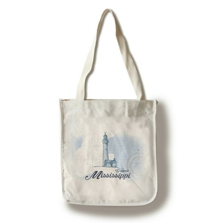 West Gulfport Mississippi Gulfport, Mississippi - Lighthouse - Blue - Coastal Icon - Lantern Press Artwork (100% Cotton Tote Bag - Reusable) ()