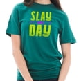 thumbnail image 3 of Plus Size Slay All Day Phrase Graphic Design Short Sleeve Cotton Jersey T-Shirt - Teal 2XL, 3 of 4
