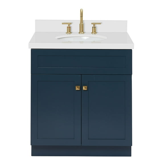 Ariel Hamlet 31 In. Oval Sink Vanity With White Quartz Countertop In Midnight Blue