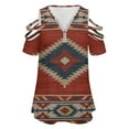 thumbnail image 4 of Southwestern Geometric Womens Summer V Neck Zipper Top Short Sleeve T Shirt Off Shoulder Top Casual Classy Loose Shirts, 4 of 7