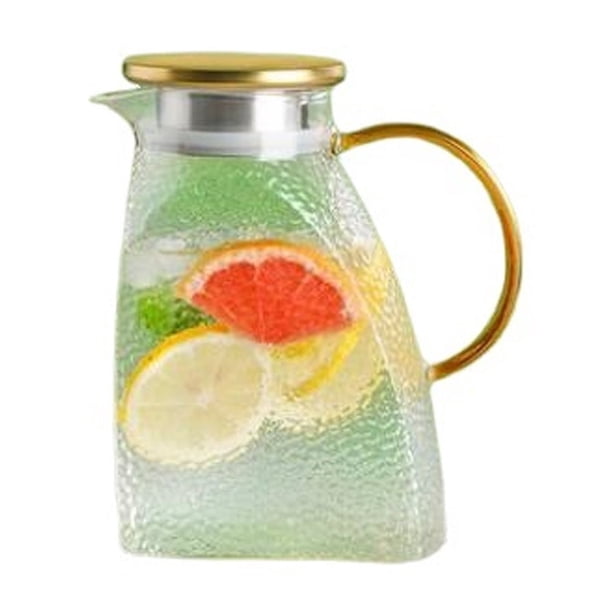 Jarra de vidrio de borosilicato resistente al calor con patrón martillado, mango ergonómico para verter fácilmente, ideal para bebidas frías o calientes, abertura amplia, apta para refrigerador (62