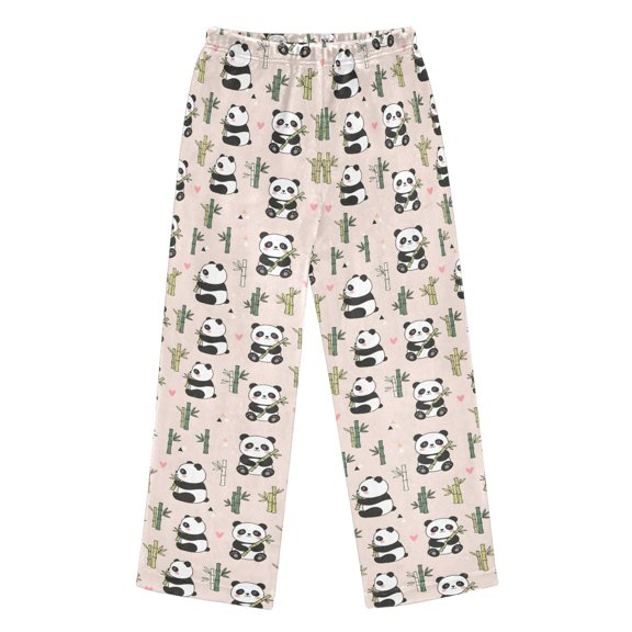 BZSMCE Flannel Pajama Pants Panda Bear Bamboo Leaves Print Loose Sleep Pants Soft Double Fleece Warm Loungewear with Elastic Waist & Side Pockets S-XL
