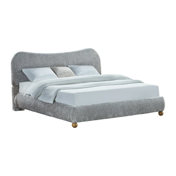 Roundhill Furniture Lunara Gray Upholstered Platform Bed with Bun Feet, King