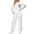 thumbnail image 2 of OYYN Women White 2 Piece Tracksuit Long Sleeve Pullover Jogger Pants Casual Activewear Set, 2 of 7