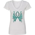 thumbnail image 3 of Inktastic Ovarian Cancer Awareness with Butterfly Ribbon Words Women's V-Neck T-Shirt, 3 of 5