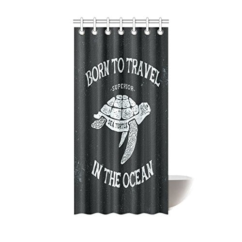 GCKG Drôle Art de la Tortue de Mer Crochets de Rideau de Douche 36x72 Pouces Tissu Noir et Blanc Drôle Art de la Tortue de Mer Né pour Voyager dans l'Océan