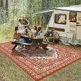 thumbnail image 3 of Garvee Outdoor Rug 9'x12’ Waterproof Reversible Plastic Straw Rug, Indoor Outdoor Rug for Patio RV Camping Balcony Deck Backyard, Red & White, 3 of 8