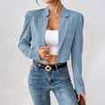 thumbnail image 2 of Womens Lapel Collar Cropped Jacket Long Sleeve Open Front Casual Commuter Outerwear Coat Sky Blue XS(XS), 2 of 5