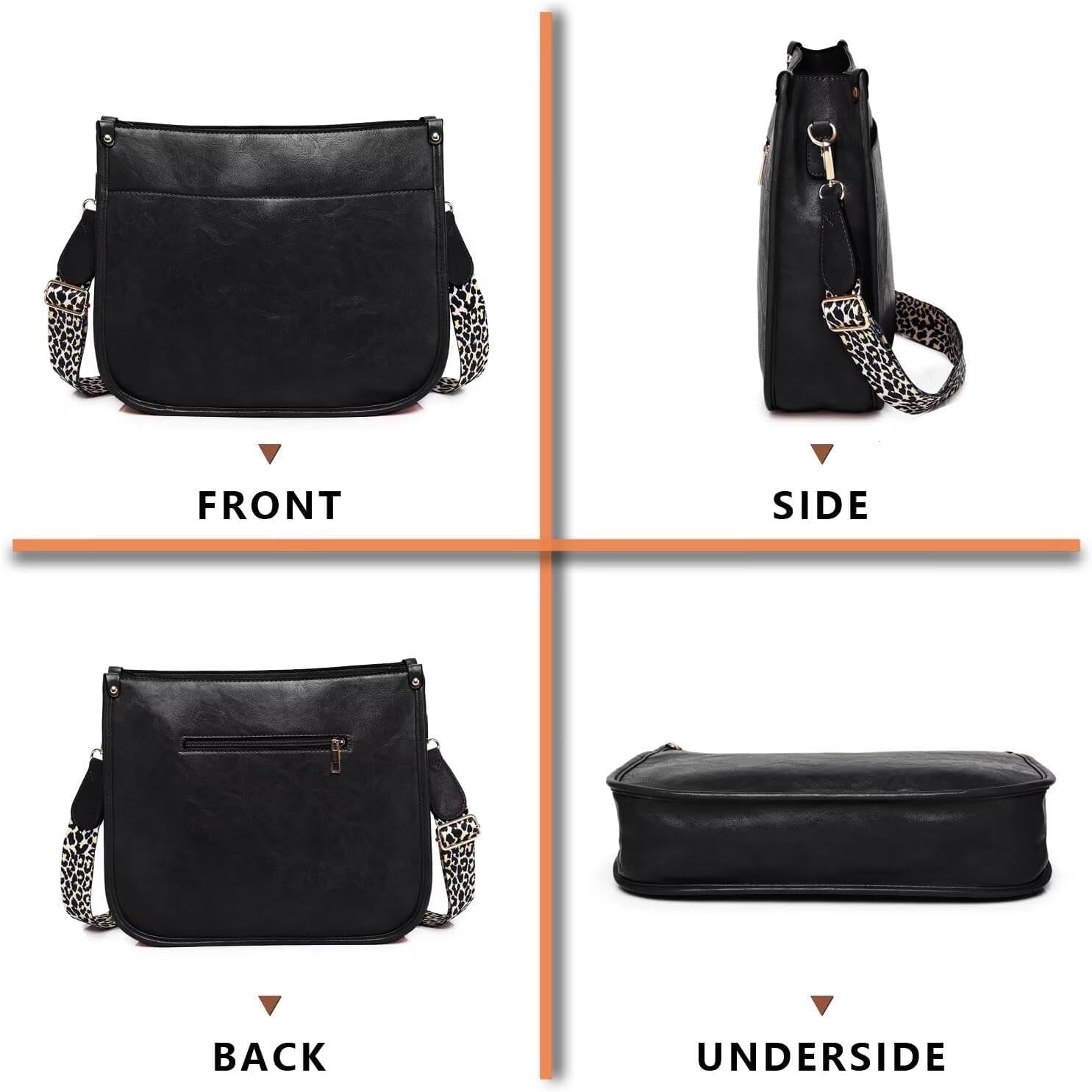 Kwuty Vegan Leather Crossbody Bags for Women, Crossbody Purse with Guitar Strap Zipped Pockets Handbag Shoulder Bag