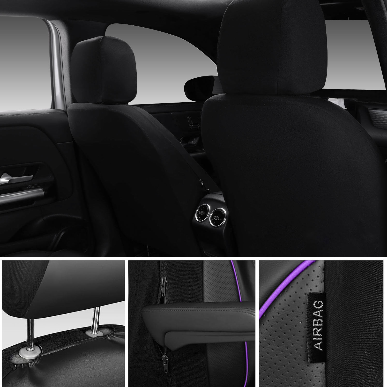 CAR GRAND PU Leather Car Seat Covers, Universal Fit Front Pair for Trucks SUV Sedan Automotive Seat Protectors Armrest Airbag Compatible Waterproof 3D Foam Comfortable Nappa Leather Purple Piping