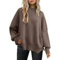 thumbnail image 3 of Women's Crewneck Batwing Long Sleeve Sweaters Fall Oversized Ribbed Knit Side Slit Pullover Tops, 3 of 8