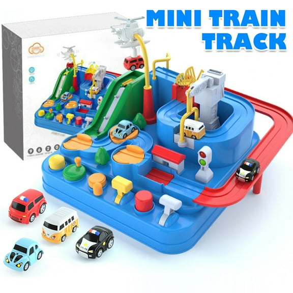 Car Adventure Toy Puzzle Rail Car w/ 4 Mini Cars Fun Adventure Car Race Tracks Toys Parent-Child Interactive Racing Toy Adventure Track Toy Preschool Educational Car Toys for Kids Toddlers Boys Girls