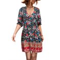 thumbnail image 1 of Txlixc - Vestido de manga corta con volantes para mujer, estampado de flores a la moda, cuello en V, cintura alta, vestido acampanado Txlixc  Moda, 1 of 7