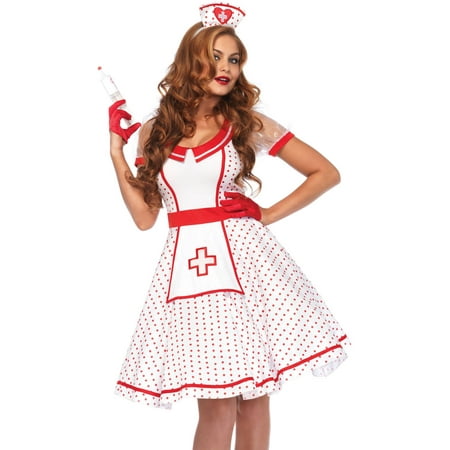 Leg Avenue Women's Sexy Retro Nurse Pinup Costume, Small/Medium, White/Red