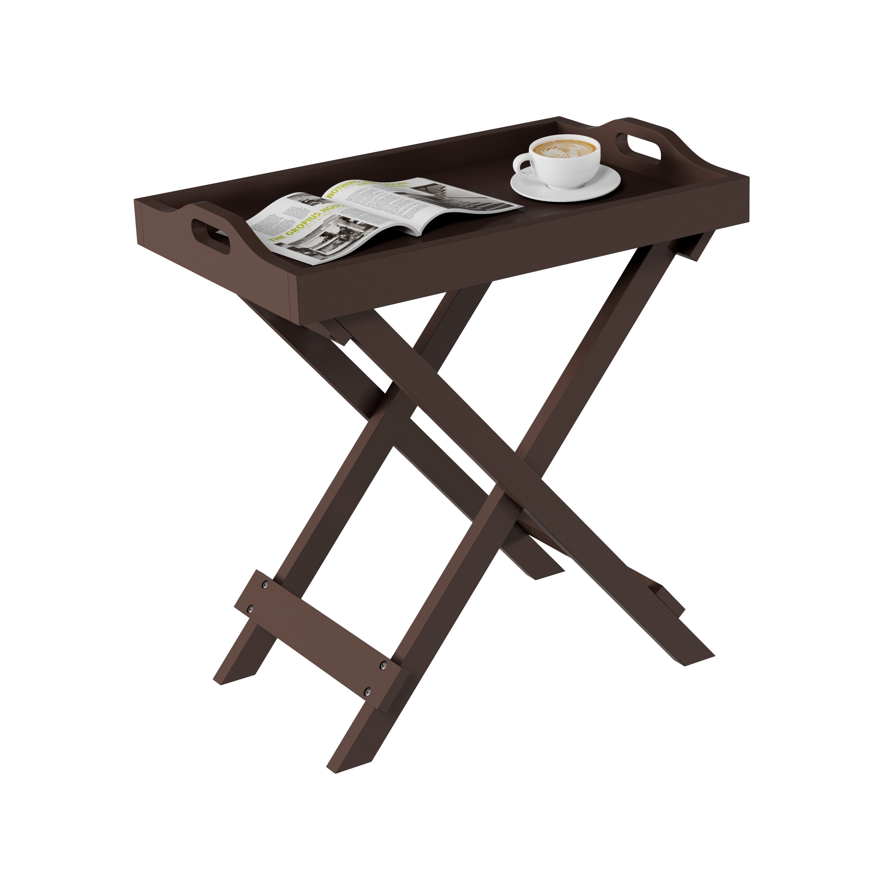 Lavish Home Folding TV Tray Table - Contemporary Side Table with Removable Tray Top (Brown)