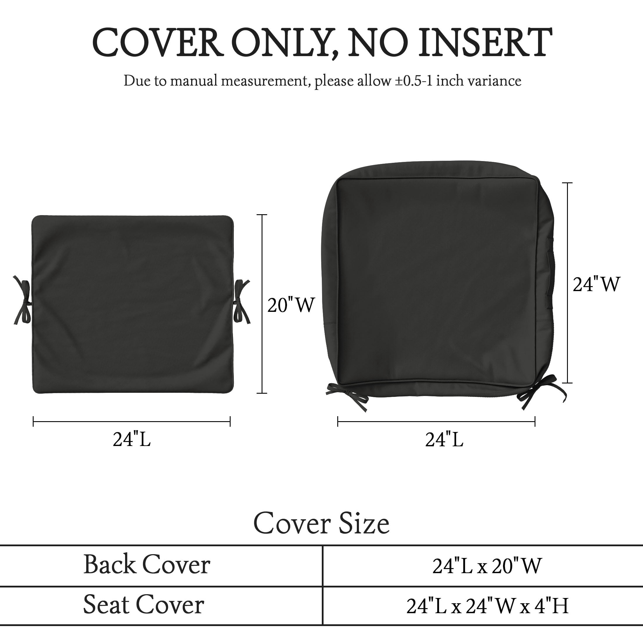 Pakunoda 4 Set of Waterproof Outdoor Deep Seat Cushion Replacement Slipcovers, 24" X 24" Patio Furniture Cushion Covers, Outdoor Cushion Covers with Zipper for Patio Furniture, Black