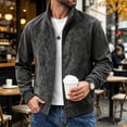 thumbnail image 2 of Fengqque Men's Faux Suede Stand Collar Bomber Jacket Full‑Zip Loose Fit Casual Coat Black L, 2 of 5