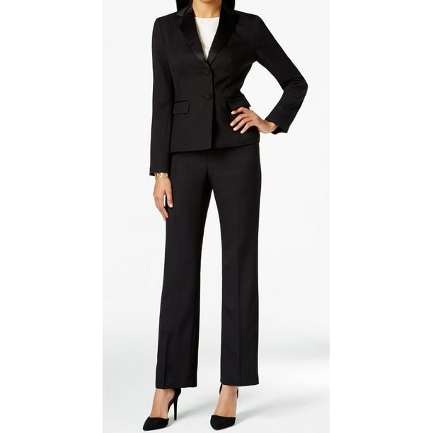 Le Suit NEW Black Womens Size 14P Petite Two-Button Pant Suit Set ...