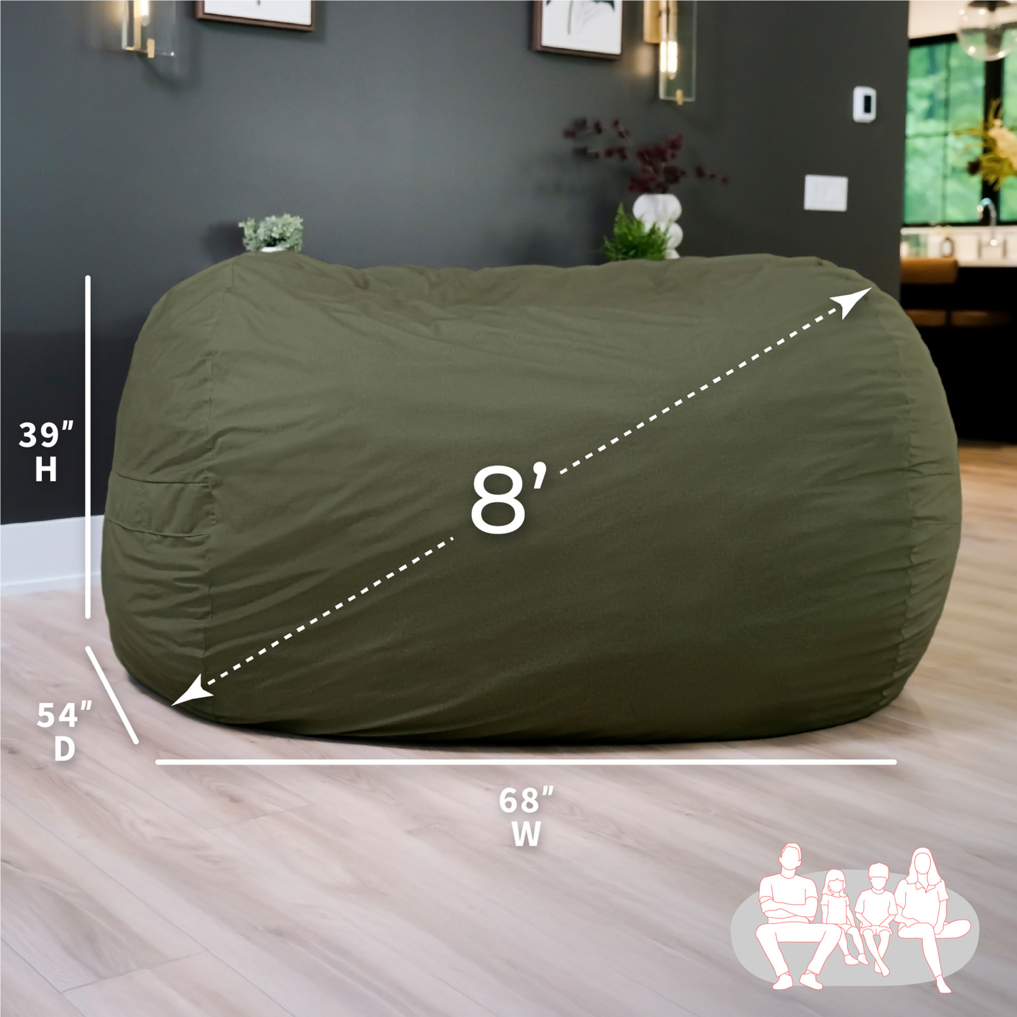Big Joe Fuf 8Ft Giant Bean Bag Chair, Green photo 3