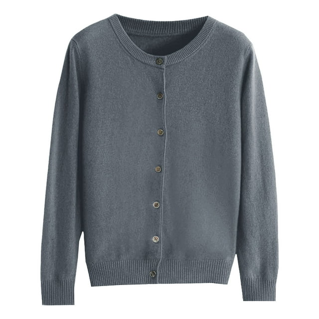 Hontri Cardigans pour Femmes Légers Offres à Moins de 15 $, Cardigan Basique pour Femmes à Col Rond, Manches Longues, Boutonné, Gris TG