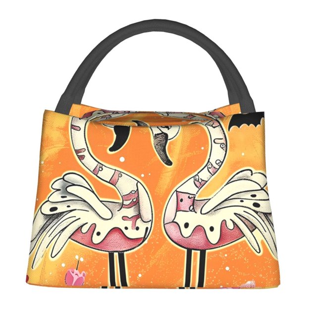Fotbe Halloween Flamingos Bolsa Térmica Portátil con Estampado, Bolsa de Entrega de Alimentos Aislada, Bolsa Reutilizable de Gran Capacidad para Comidas y Supermercado