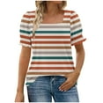 thumbnail image 6 of Tops for Women Summer Casual Ruffle Trim Sleeve Square Neck T-Shirts, Striped Printed Loose Fit Blouse, Stylish and Comfortable Short Sleeve Top, Limited Time Off, 6 of 6
