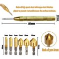 thumbnail image 2 of 6 Pack Hss 5 Hex Shank Countersink Countersink Bits With 5" Auto Center Punch Deburring Tools For Steel Wood Plastic, 2 of 5