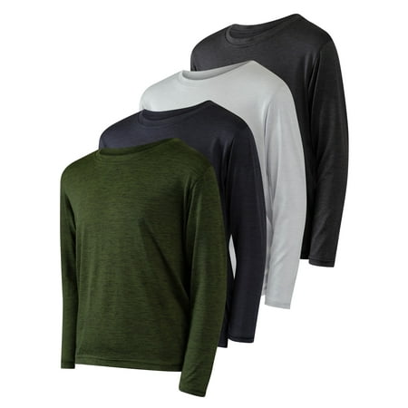 Real Essentials Boys Undershirts, 4 Pack Moisture Wicking Long-Sleeve Undershirts Sizes S (6-7) - XL (16-18)