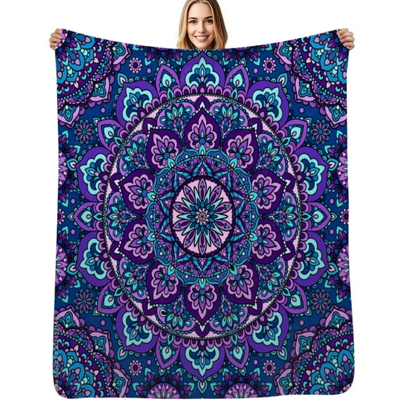 mandala purple Flannel Blanket Warm Soft Bedding Throws Winter Camping Chair Sofa Bed